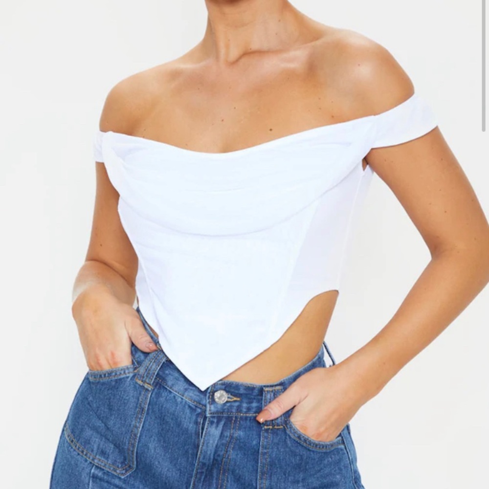 PLT White Corset Bardot top